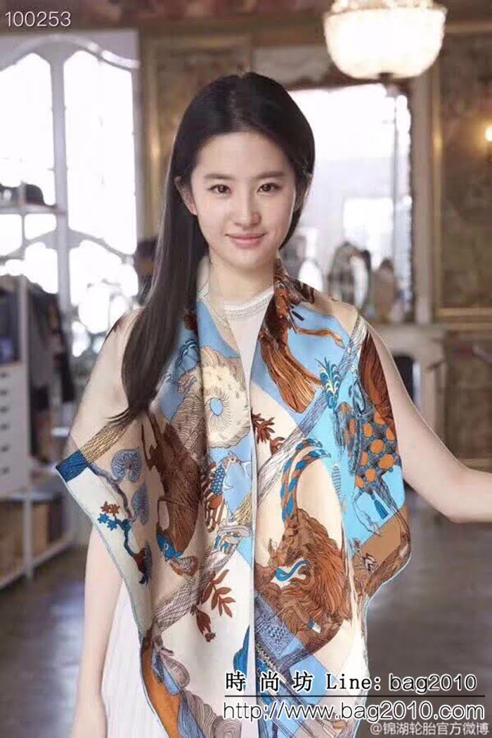 HERMES愛馬仕海外專櫃款羊絨真絲方巾 LLWJ8866